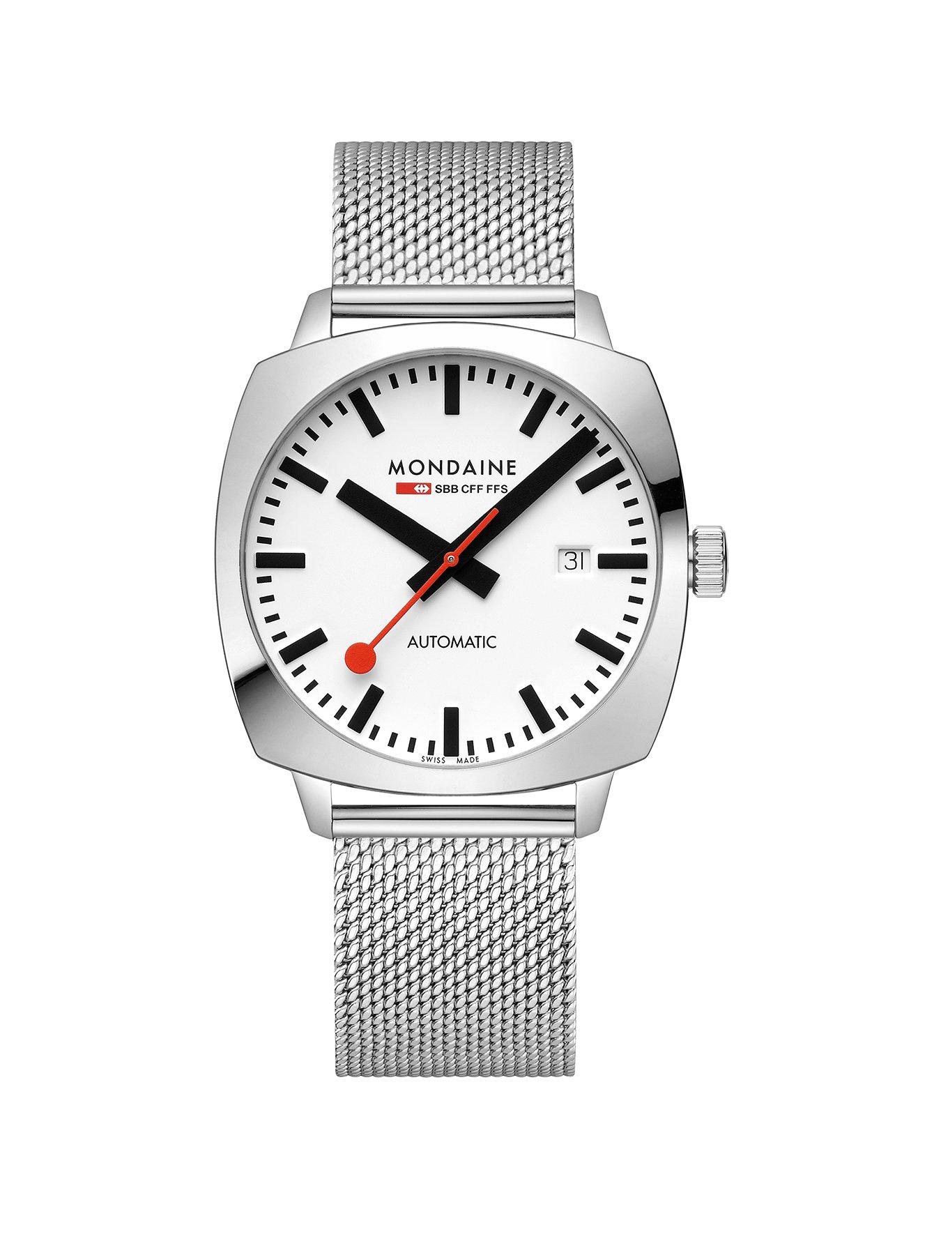 Mondaine Mens Cushion Automatic 39mm Stainless Steel Watch - Silver