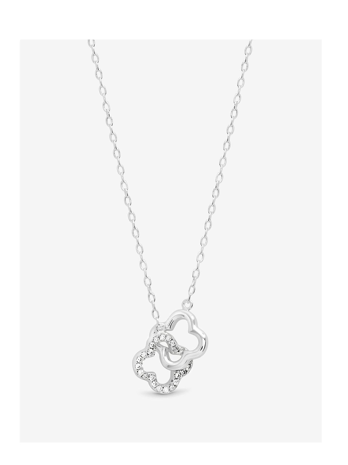 undefined Sterling 925 Pave Clover Interlink Necklace - Gift Pouch