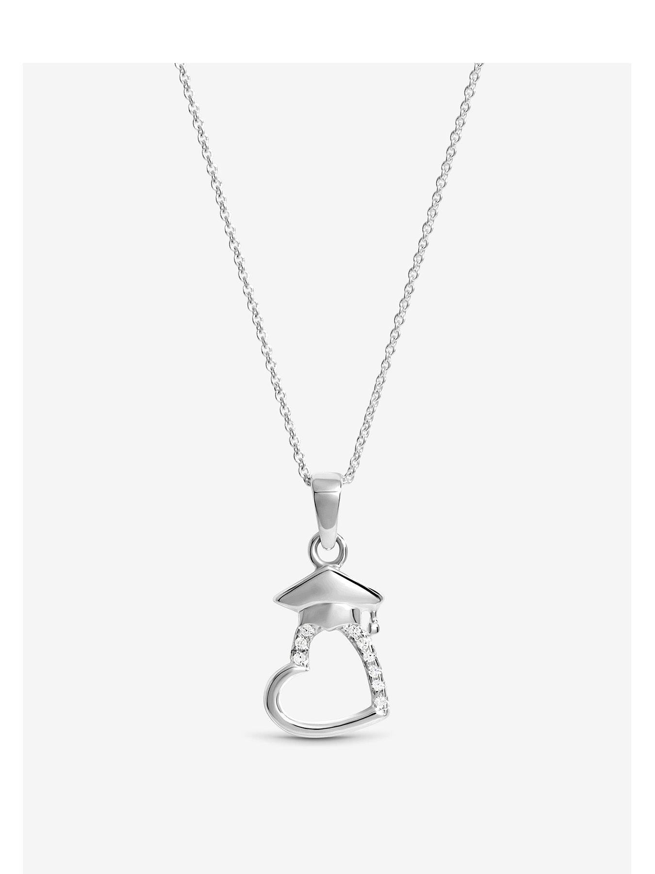 undefined Sterling 925 Polished And Cubic Zirconia Open Heart Graduation Pendant - Gift Pouch