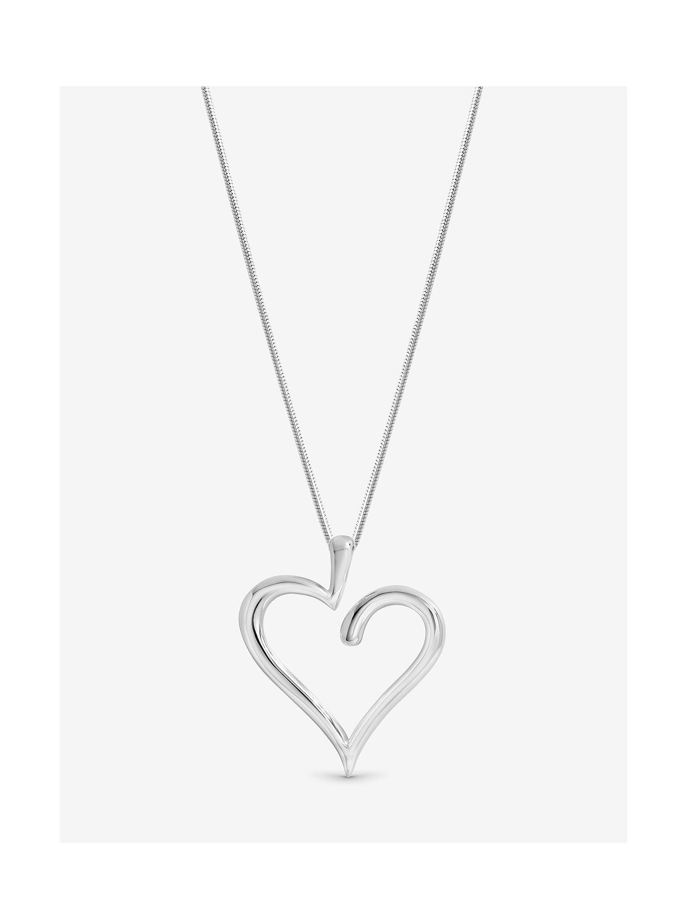 undefined Sterling 925 Polished Open Heart Pendant - Gift Pouch - Silver