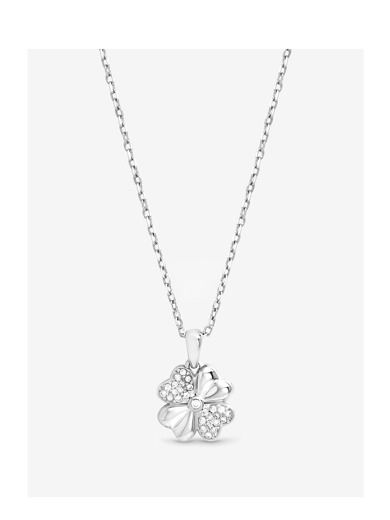 undefined Sterling 925 Polished And Pave Clover Pendant - Gift Pouch