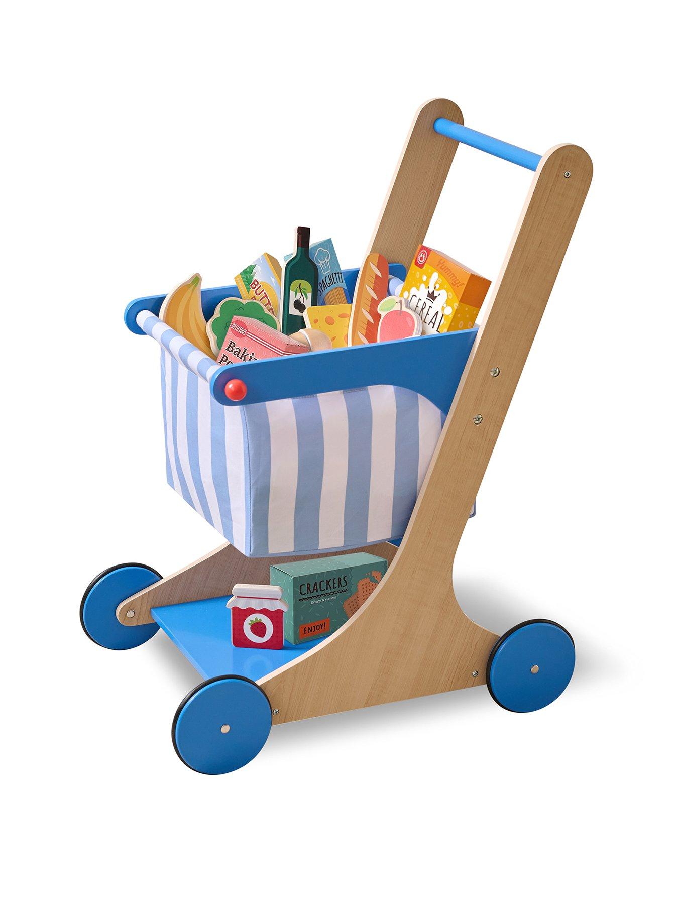 Teamson Kids Little Helper Mr. Fresh Shopping Cart with Groceries - Blue