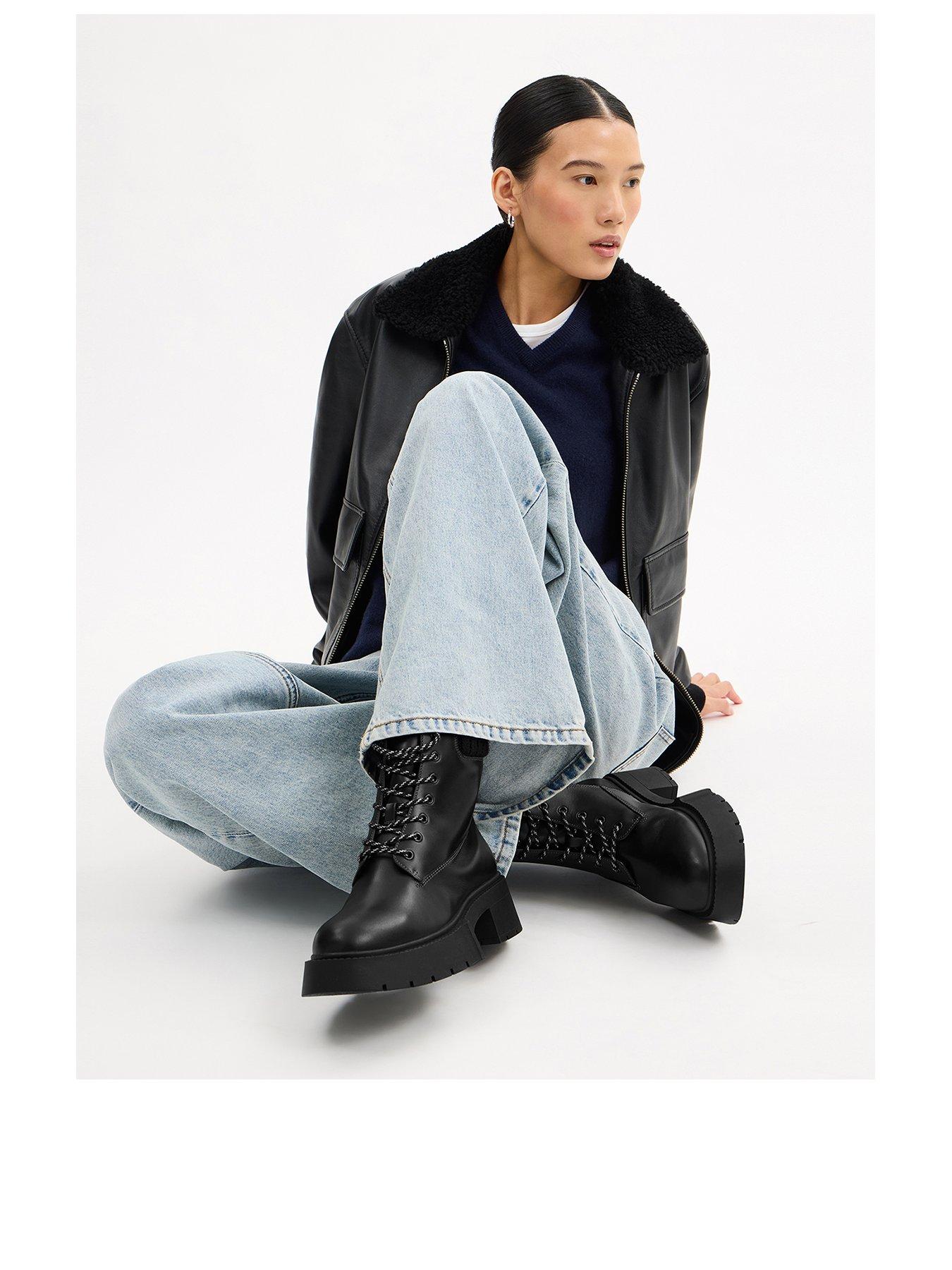 Image 2 of 4 of COACH Leah Platform Leather Lace-Up Bootie - Black