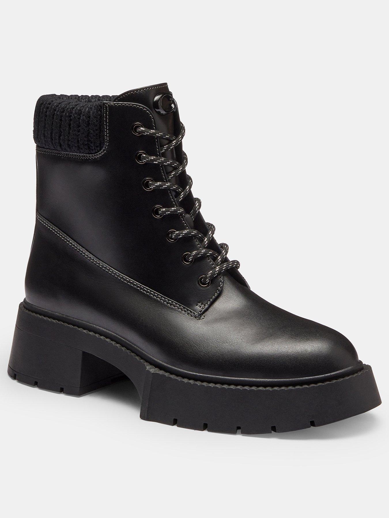Image 3 of 4 of COACH Leah Platform Leather Lace-Up Bootie - Black