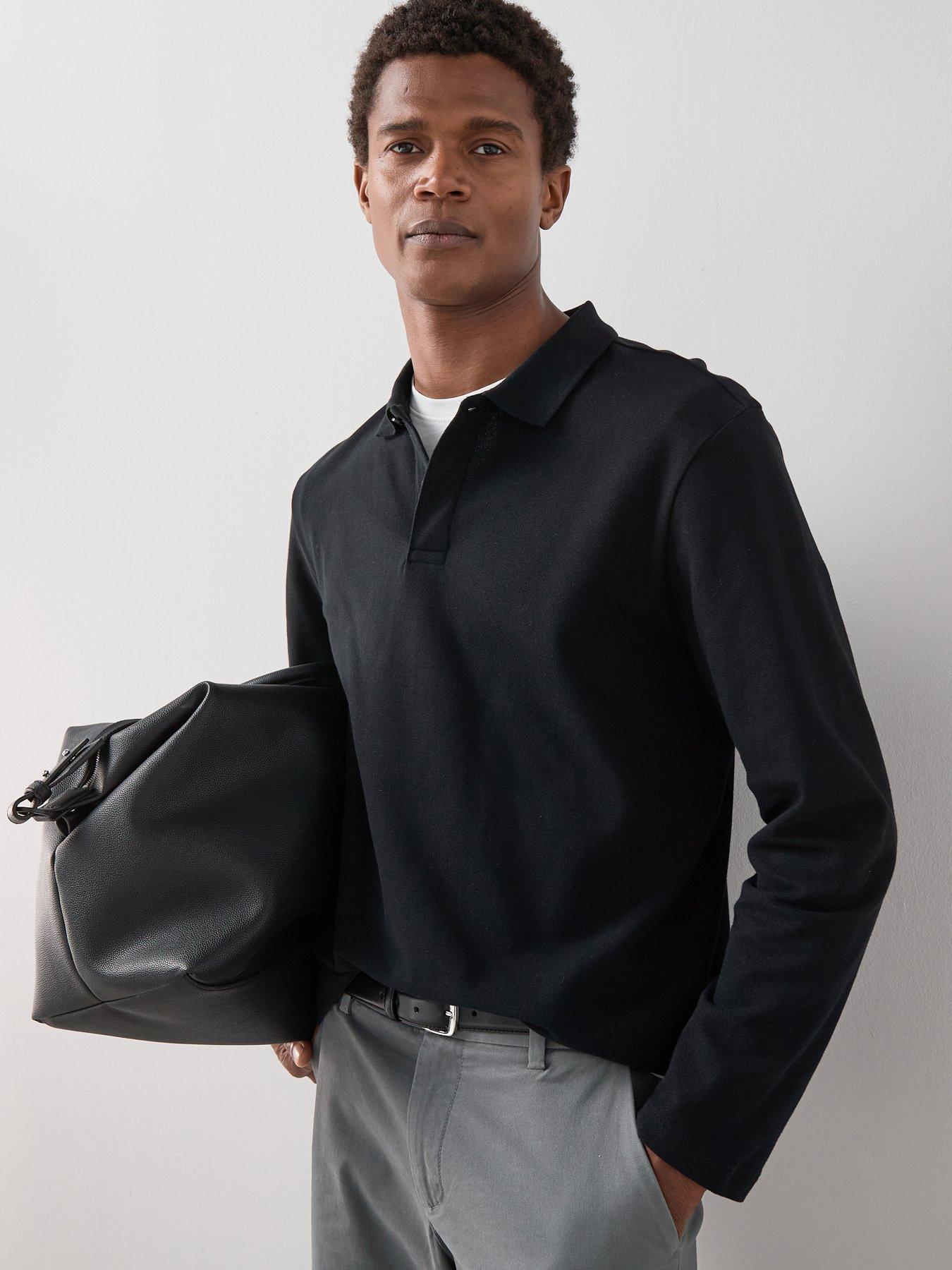 Image 4 of 6 of The Very Collection Long Sleeve Superfine Pique Polo Shirt&nbsp;- Black