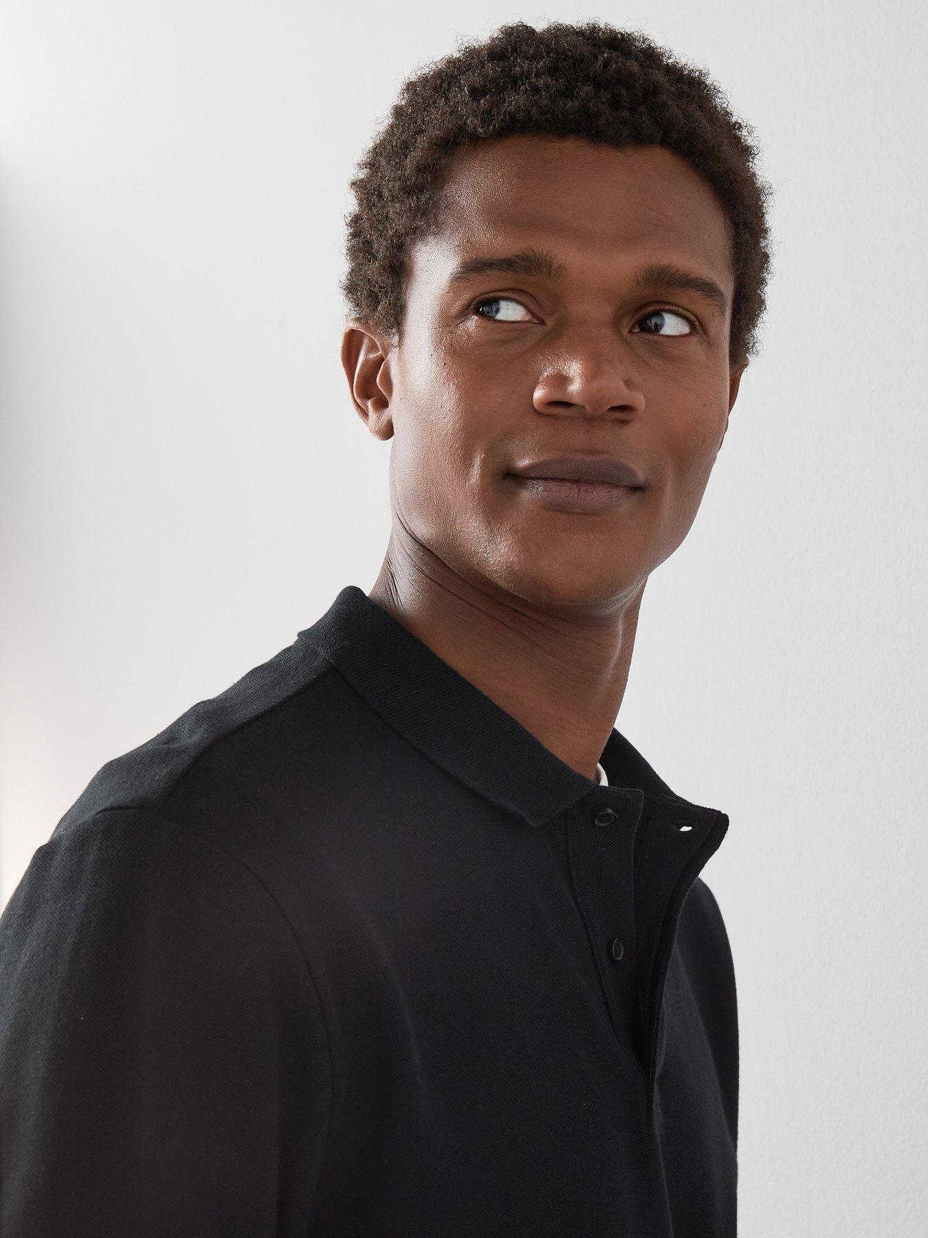 Image 5 of 6 of The Very Collection Long Sleeve Superfine Pique Polo Shirt&nbsp;- Black
