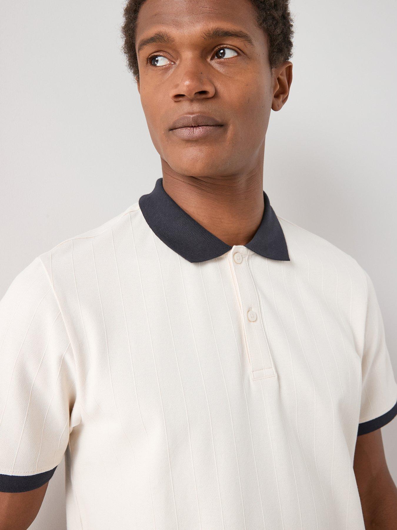 The Very Collection Pure Cotton Contrast Collar Tipped Button Up Polo - Cream
