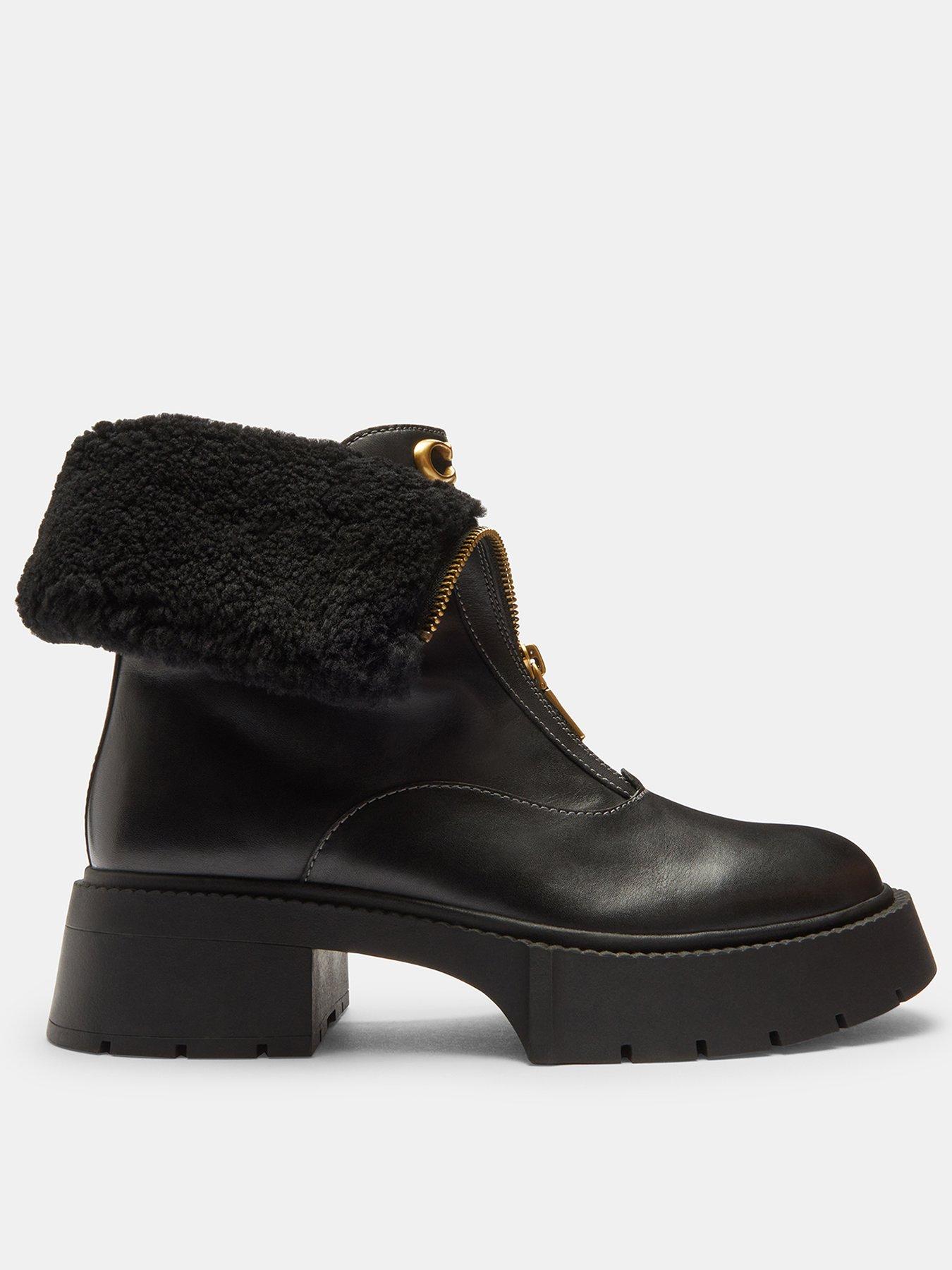COACH Laila Leather Bootie ブラック 6 US COACH Leah Platform Leather Shearling Zip Bootie - Black | Very