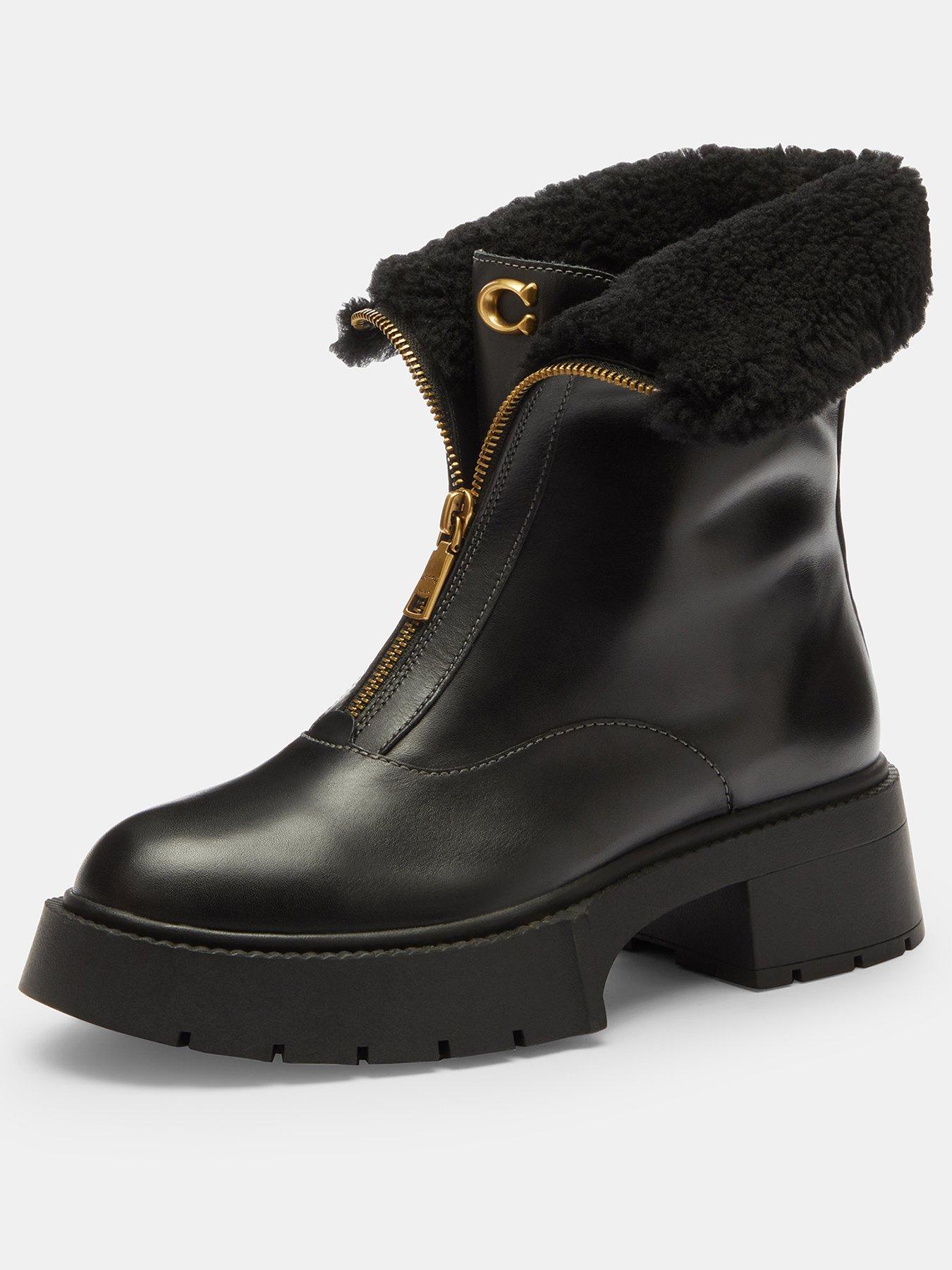 COACH Leah Platform Leather Shearling Zip Bootie - Black | Very