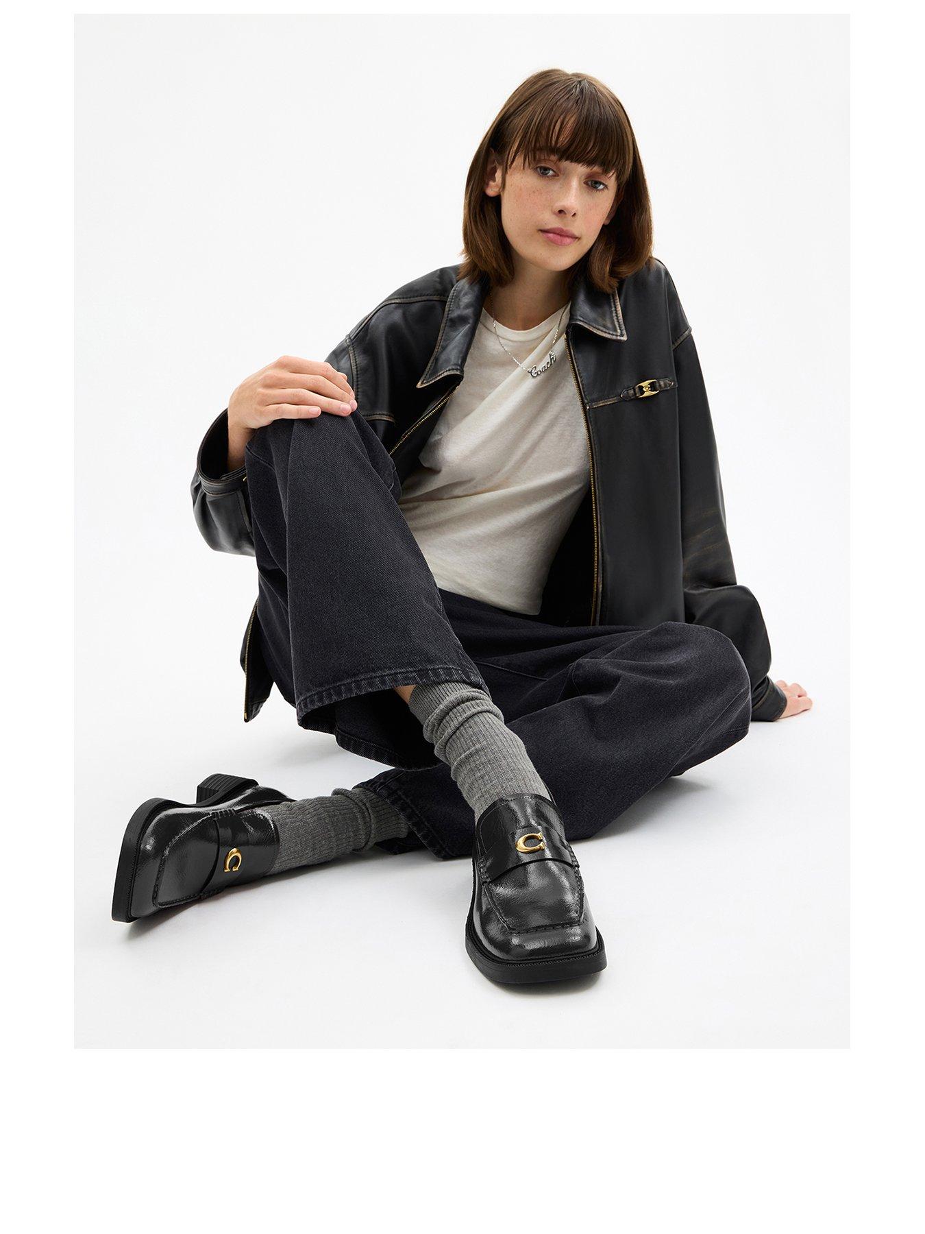 Image 2 of 5 of COACH Glazed Leather Penny Loafer - Black