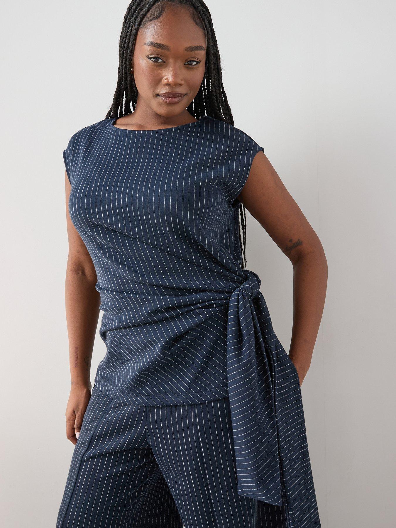 The Very Collection Curve Pinstripe Co-Ord Top - Navy