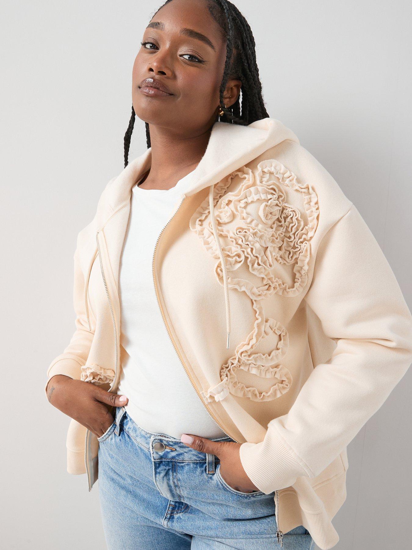 The Very Collection Curve Floral Motif Zip Through - Cream