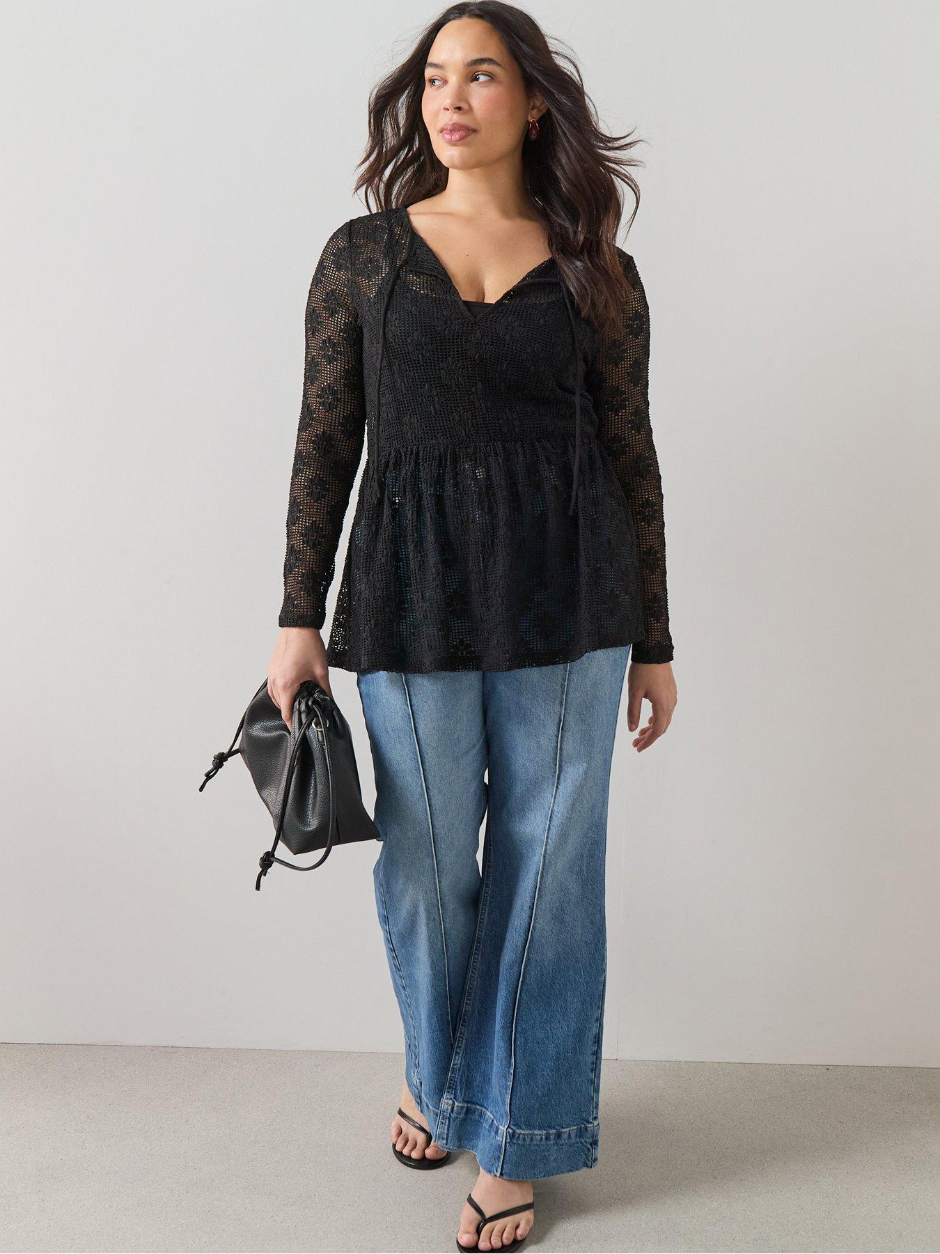 The Very Collection Curve Stretch Lace Top - Black | Very