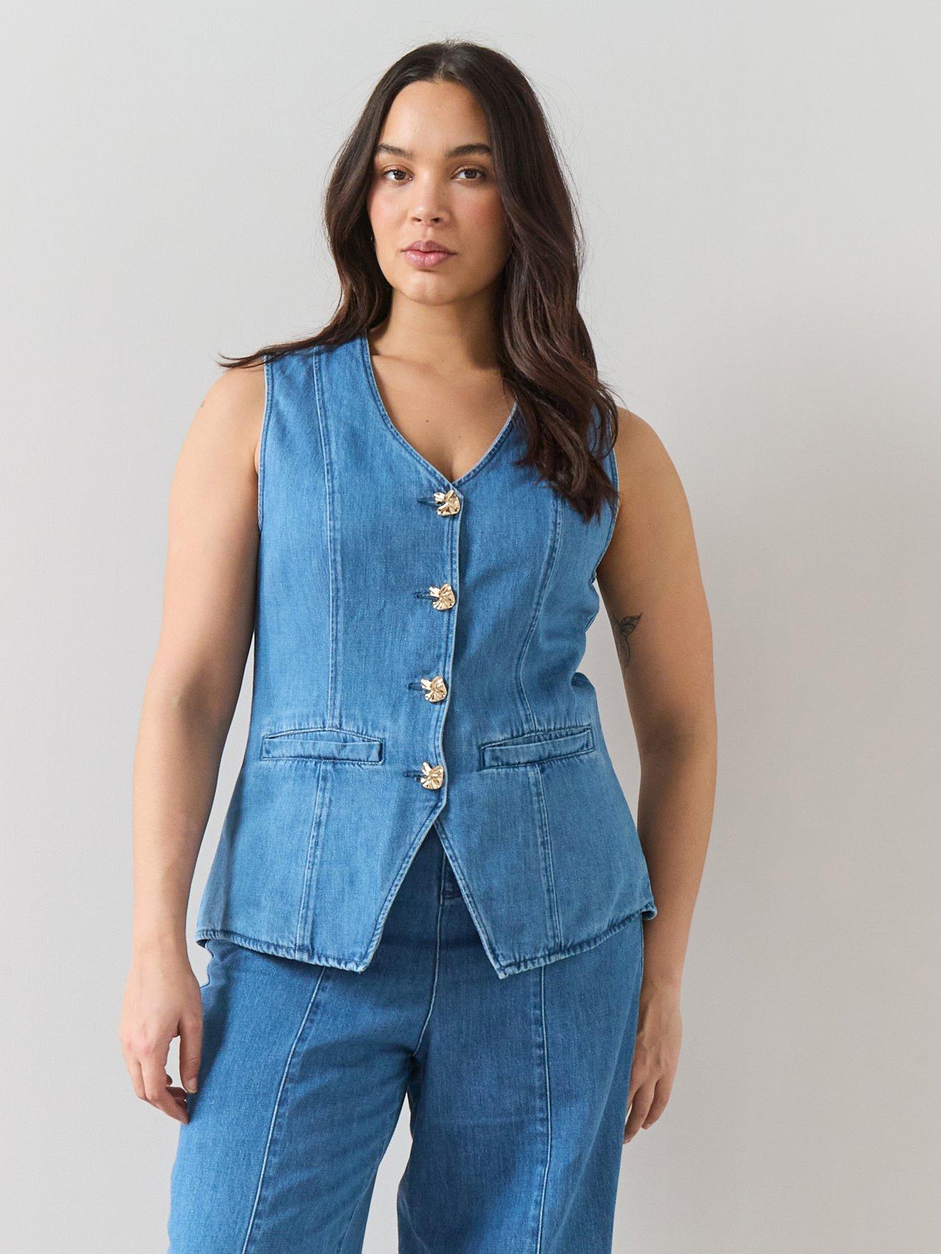 The Very Collection Curve Denim Waistcoat Co-ord - Mid Wash