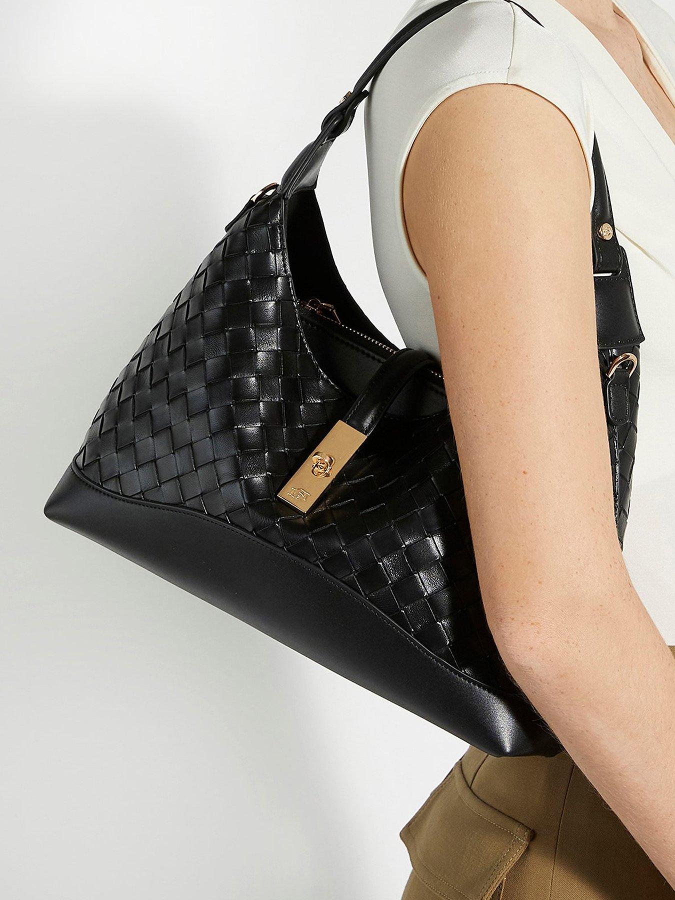 Dune London Dorset Woven Leather Turn Lock Shoulder Bag - Black