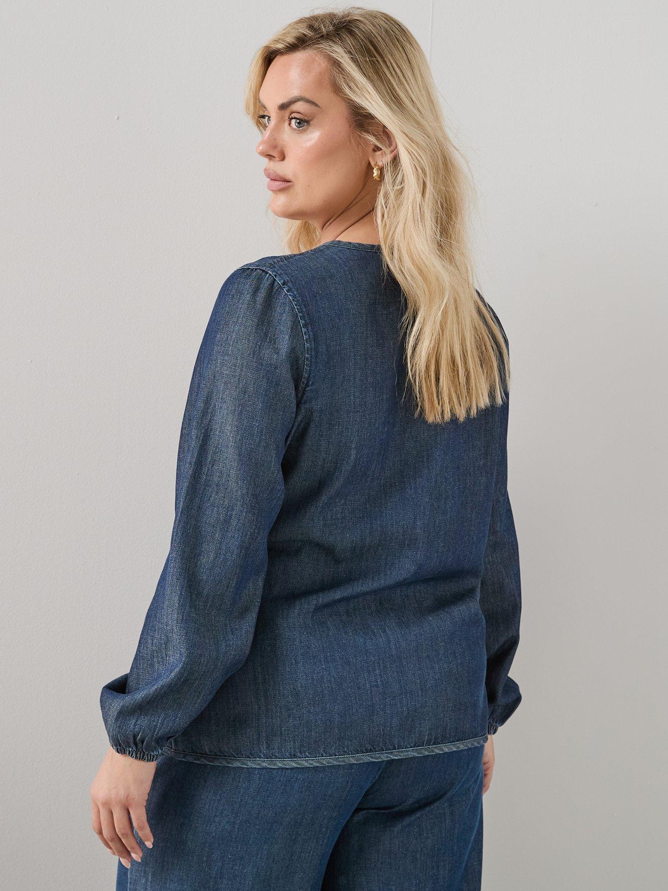 Image 2 of 6 of The Very Collection Curve Soft Denim Wrap Blouse - Dark Wash