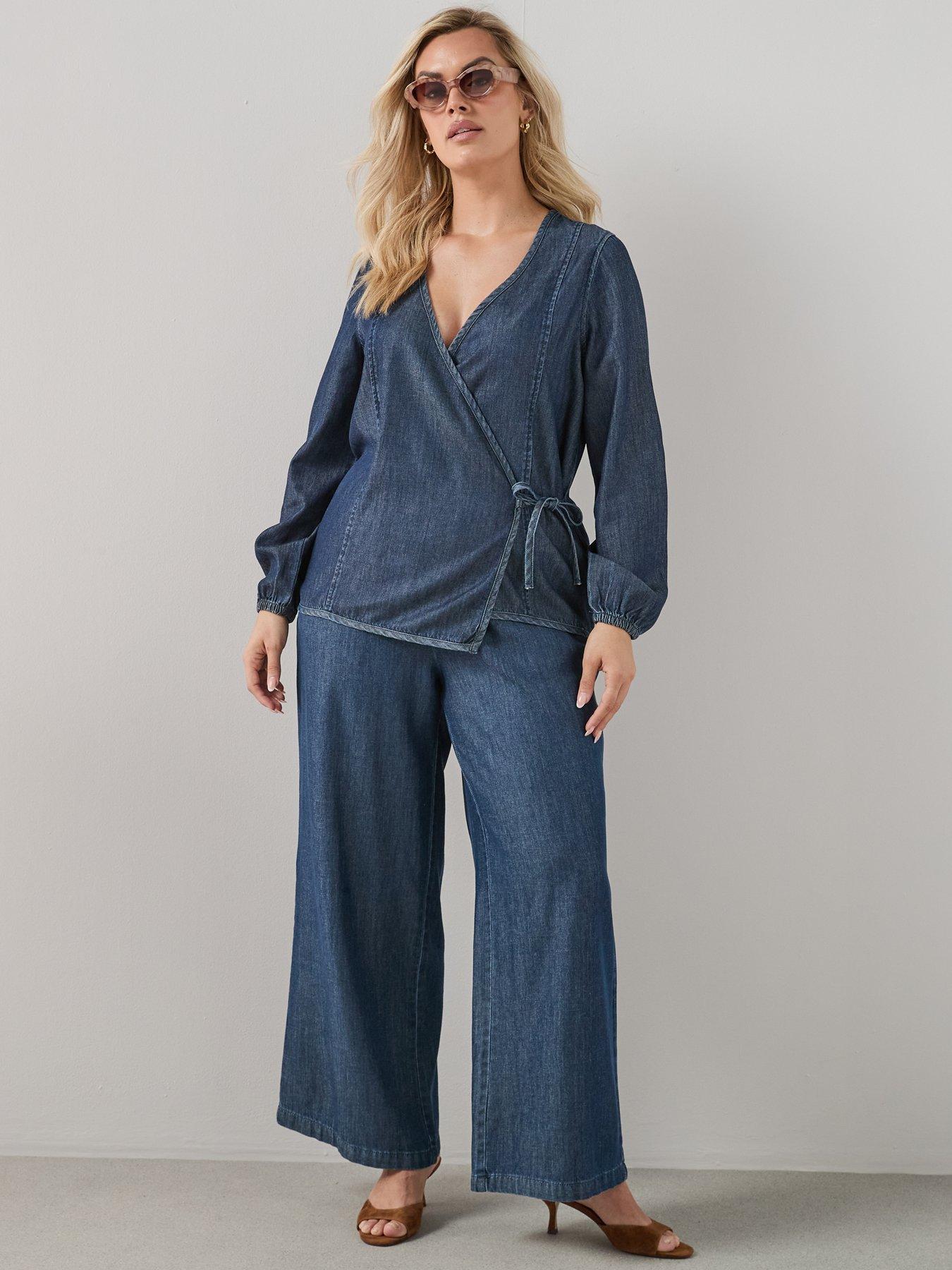 Image 3 of 6 of The Very Collection Curve Soft Denim Wrap Blouse - Dark Wash