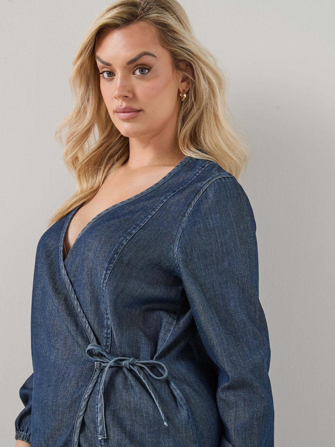 Image 5 of 6 of The Very Collection Curve Soft Denim Wrap Blouse - Dark Wash