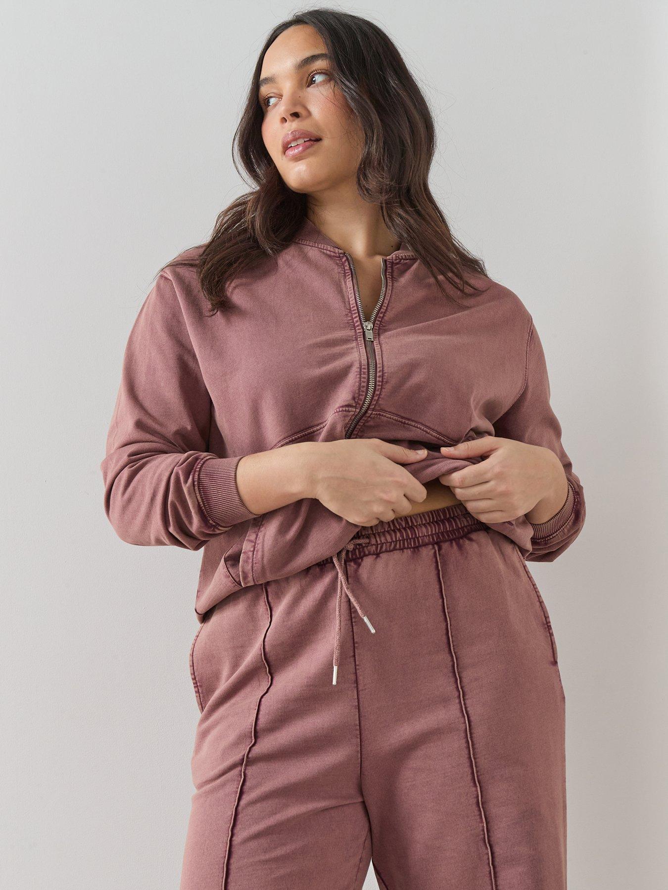 The Very Collection Curve Acid Wash Zip Through Sweat Co-ord - Pink