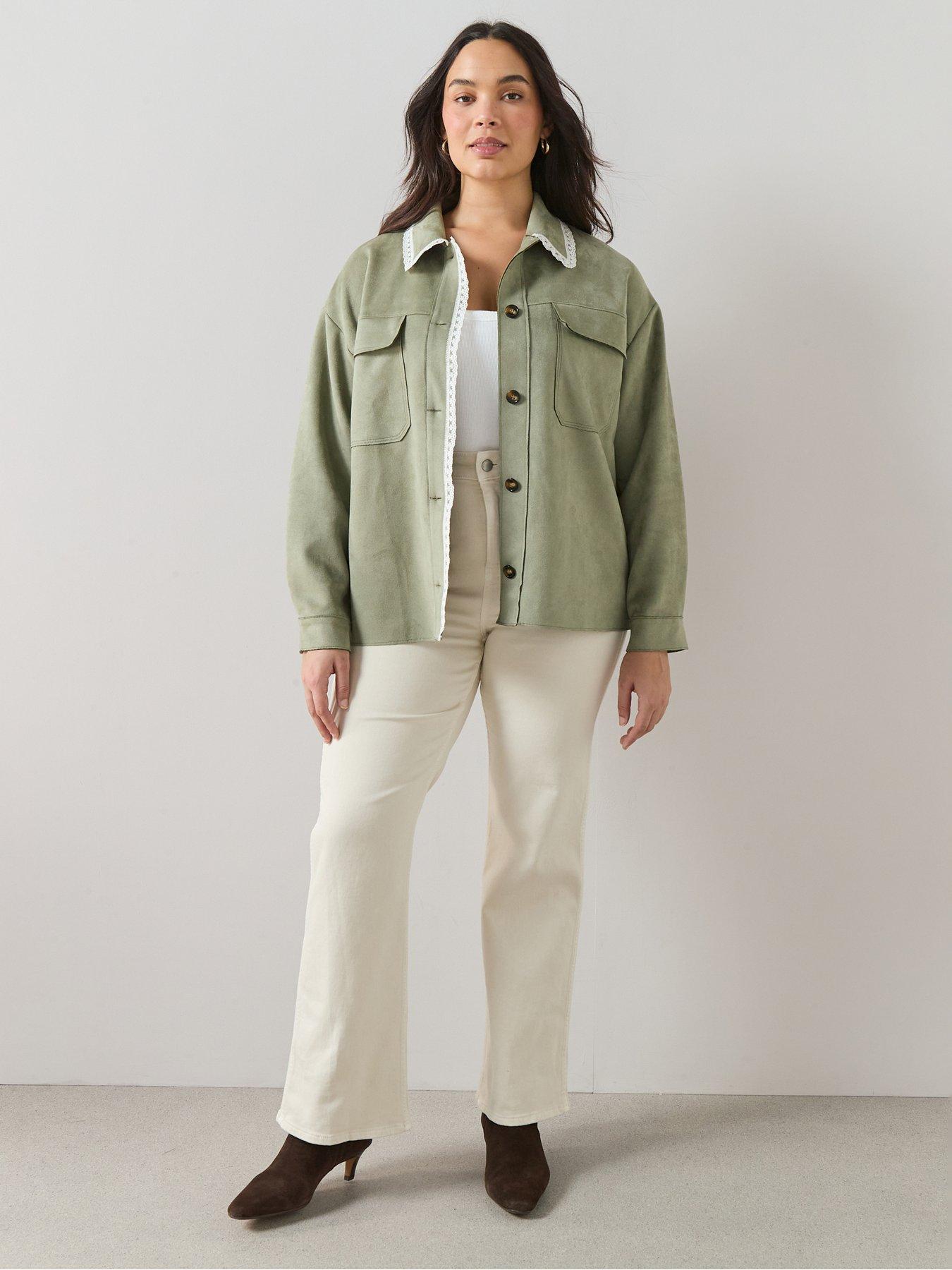 The Very Collection Curve Lace Trim Suedette Jacket - Khaki | Very