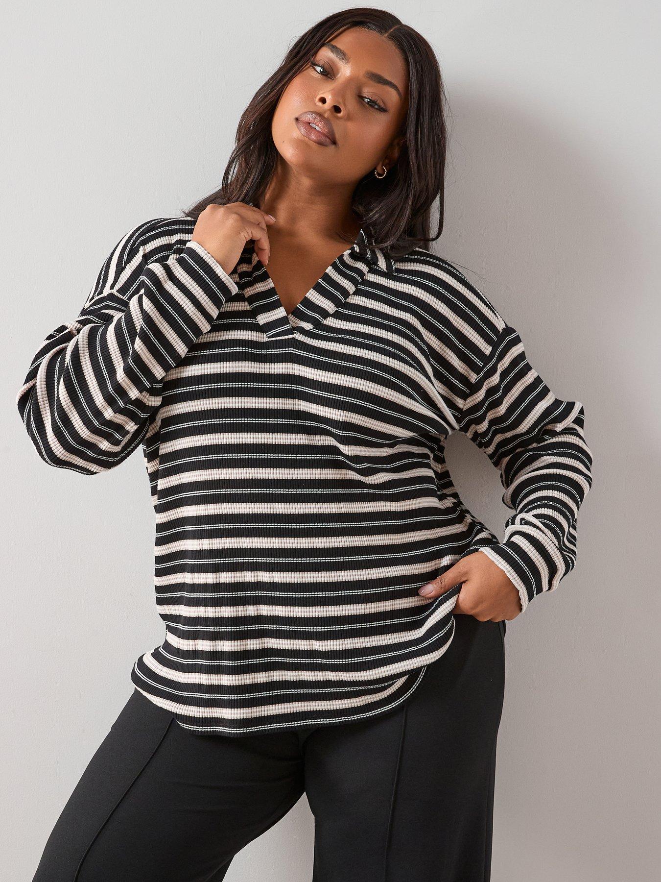 The Very Collection Curve Textured Stripe Collared Top - Multi