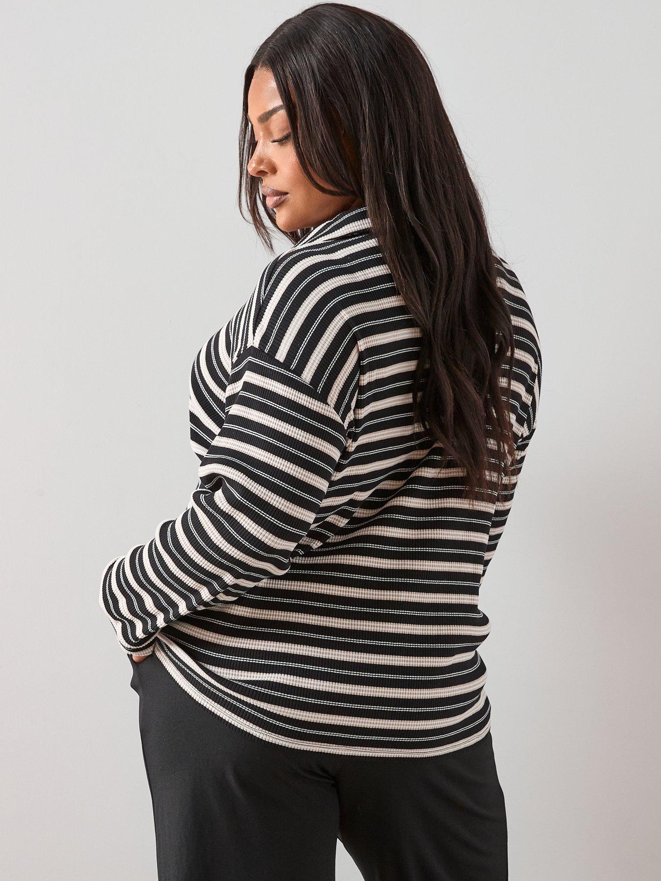 Image 2 of 7 of The Very Collection Curve Textured Stripe Collared Top - Multi