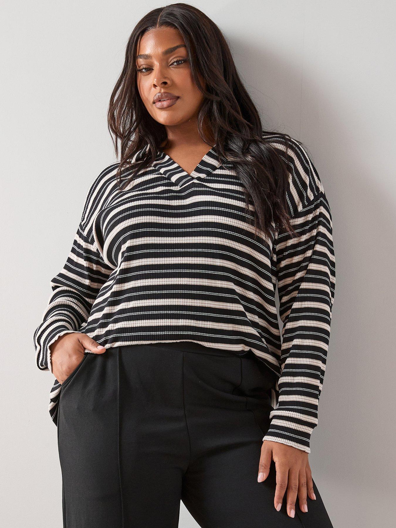Image 4 of 7 of The Very Collection Curve Textured Stripe Collared Top - Multi