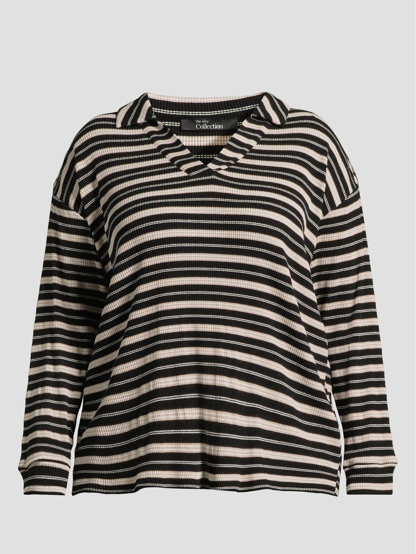 Image 7 of 7 of The Very Collection Curve Textured Stripe Collared Top - Multi