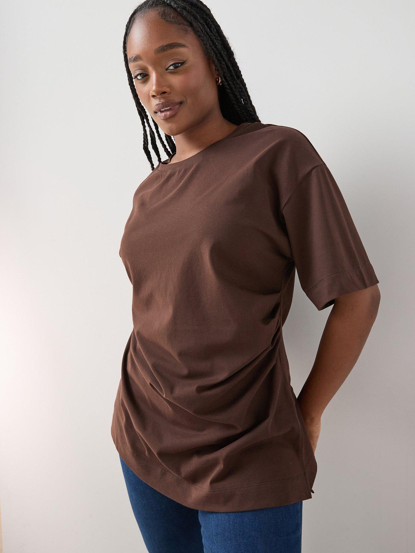 The Very Collection Curve Side Ruched T-Shirt - Chocolate