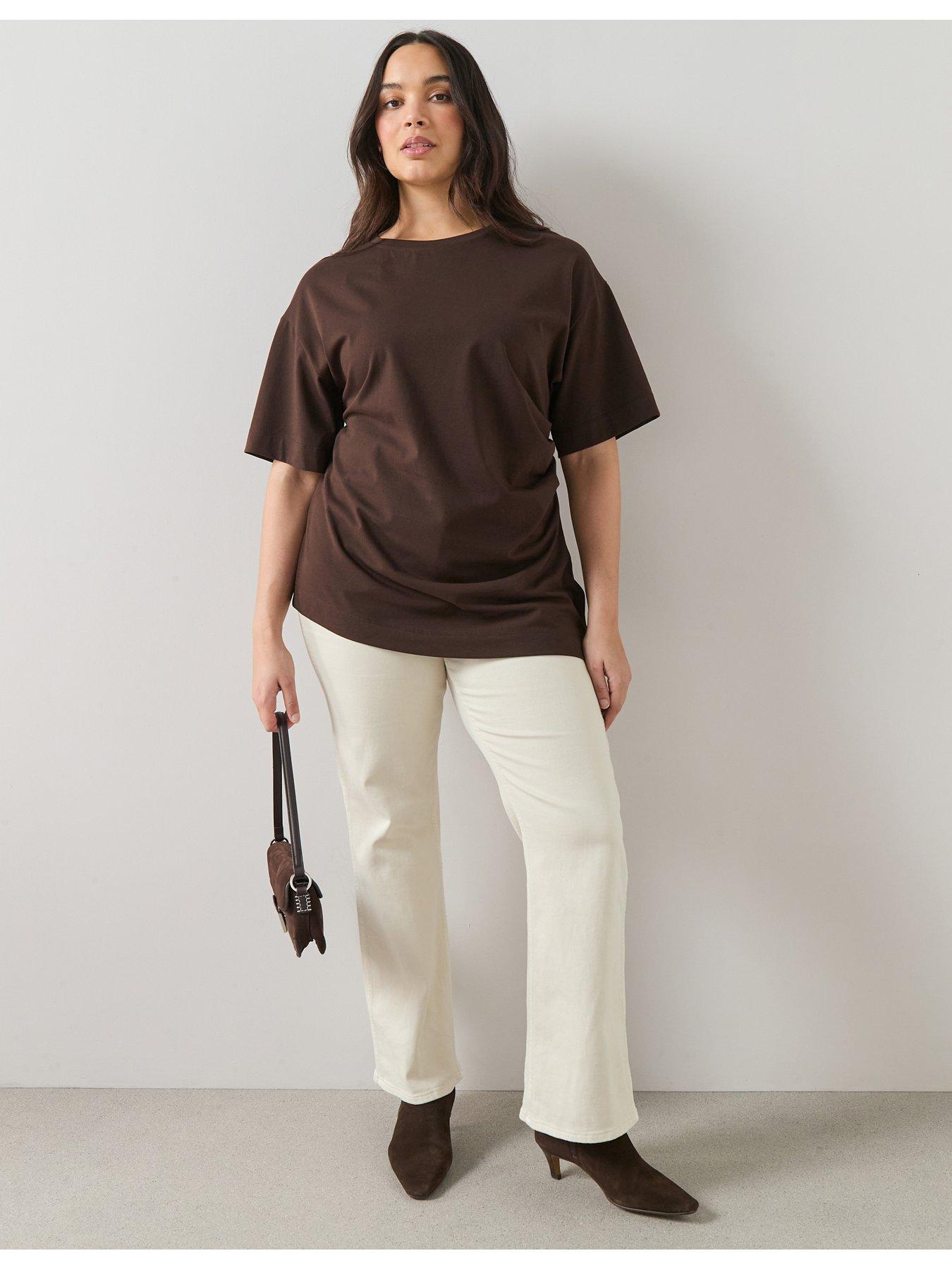 Image 1 of 6 of The Very Collection Curve Side Ruched T-Shirt - Chocolate