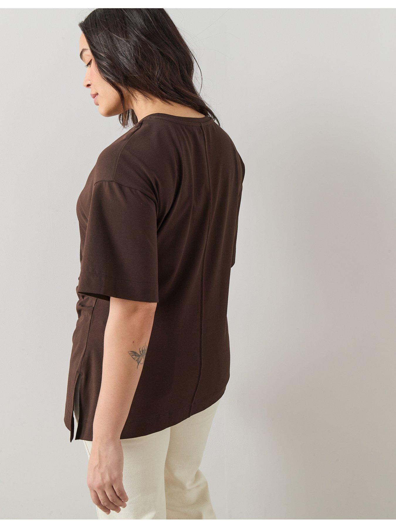 Image 2 of 6 of The Very Collection Curve Side Ruched T-Shirt - Chocolate