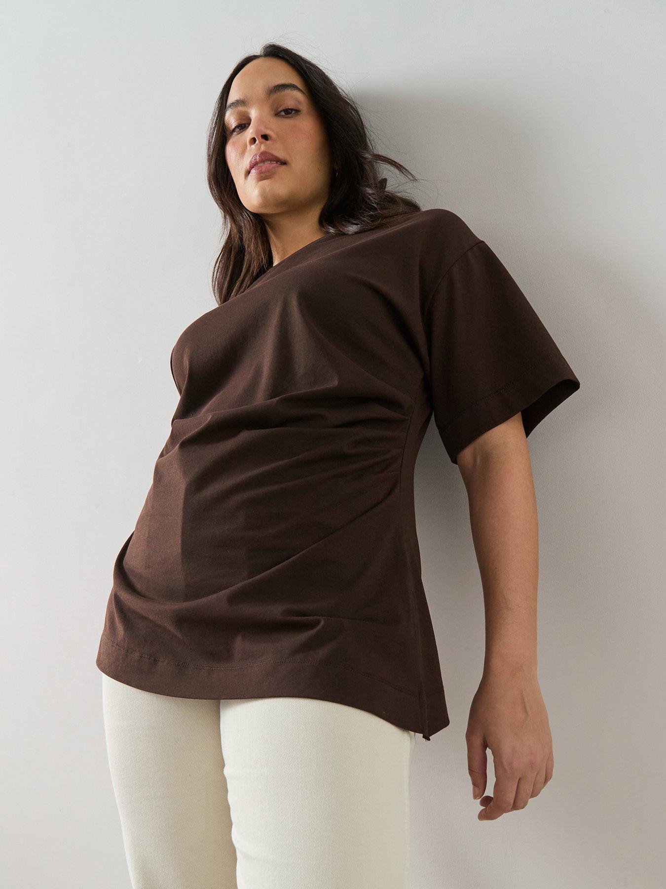 Image 4 of 6 of The Very Collection Curve Side Ruched T-Shirt - Chocolate