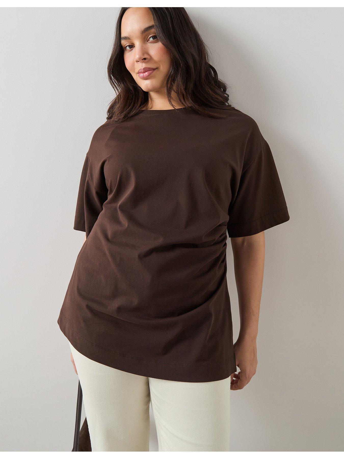 Image 5 of 6 of The Very Collection Curve Side Ruched T-Shirt - Chocolate