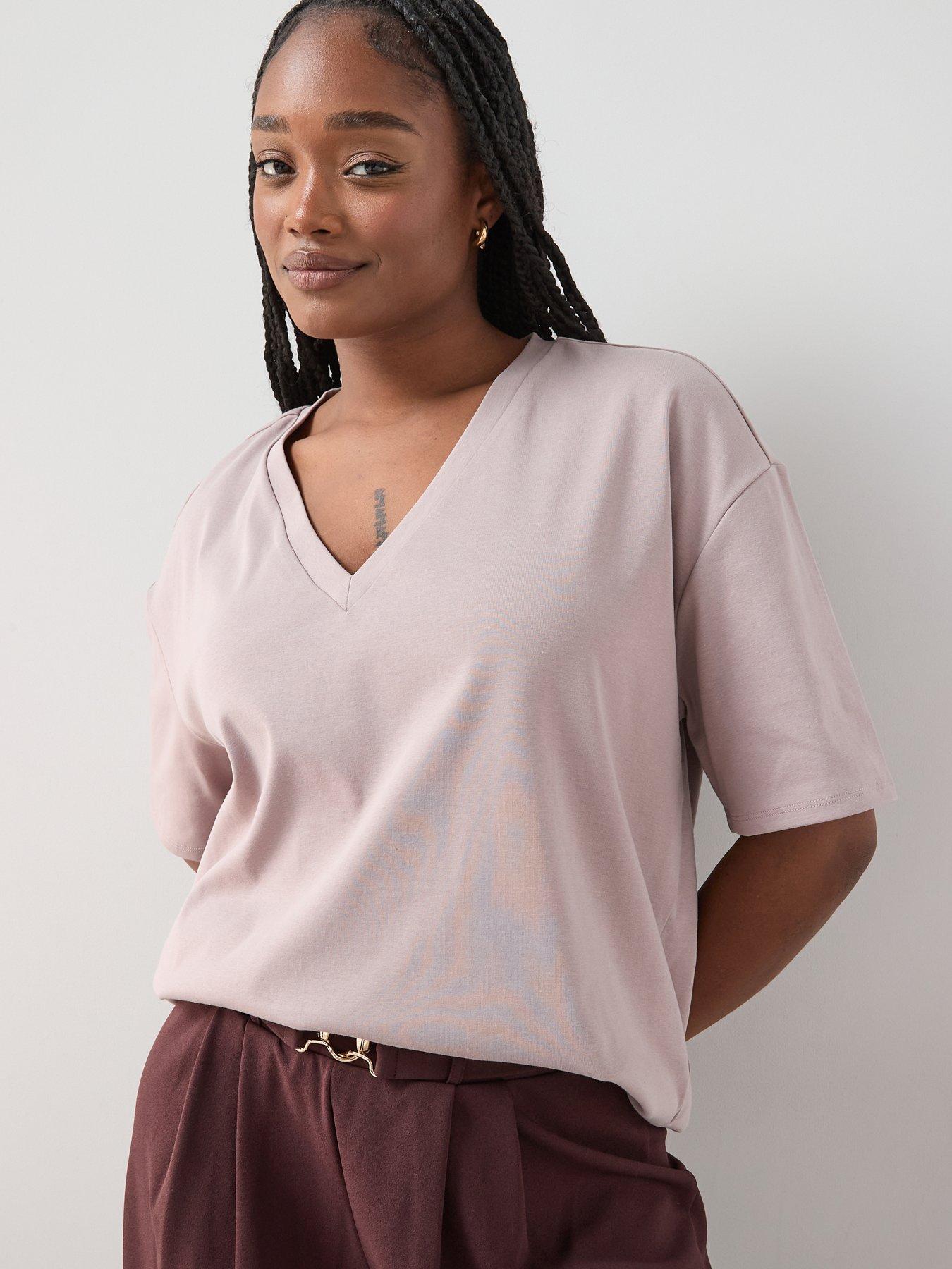 The Very Collection Curve V Neck Oversized T-Shirt - Pink