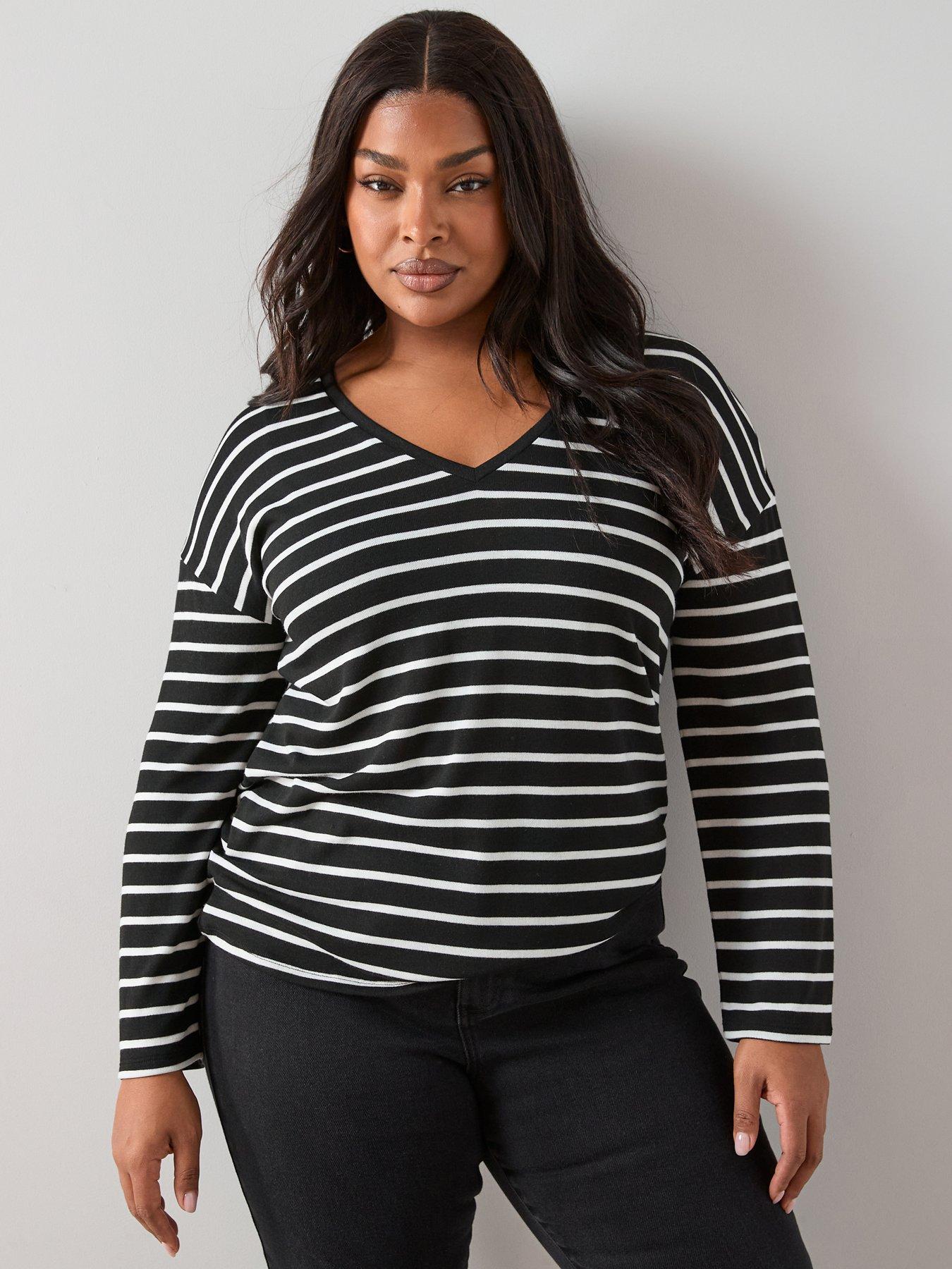 The Very Collection Curve V Neck Stripe Top | Very
