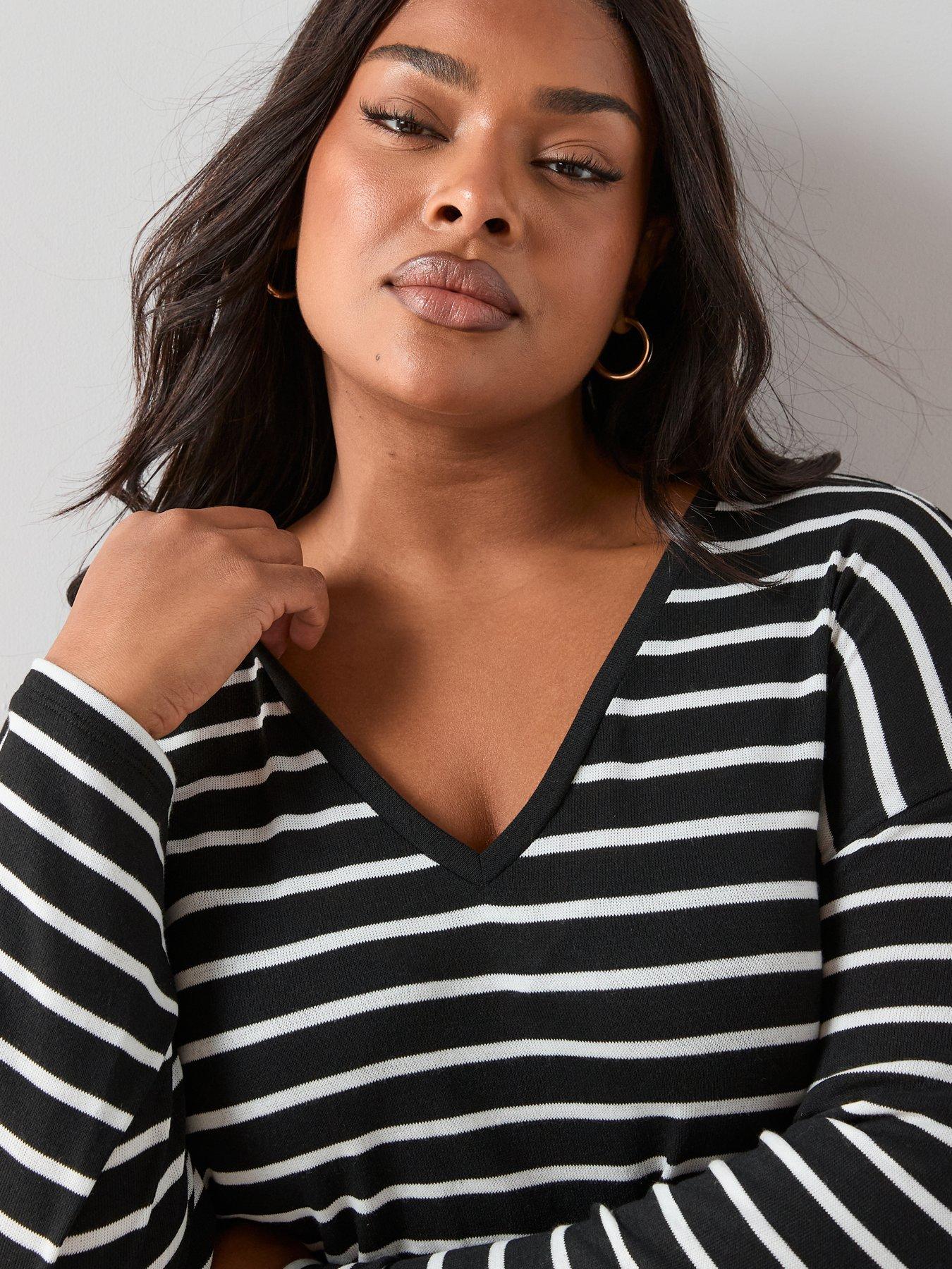 The Very Collection Curve V Neck Stripe Top | Very