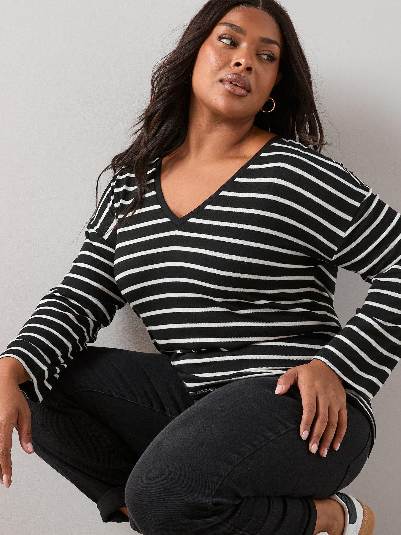 The Very Collection Curve V Neck Stripe Top | Very