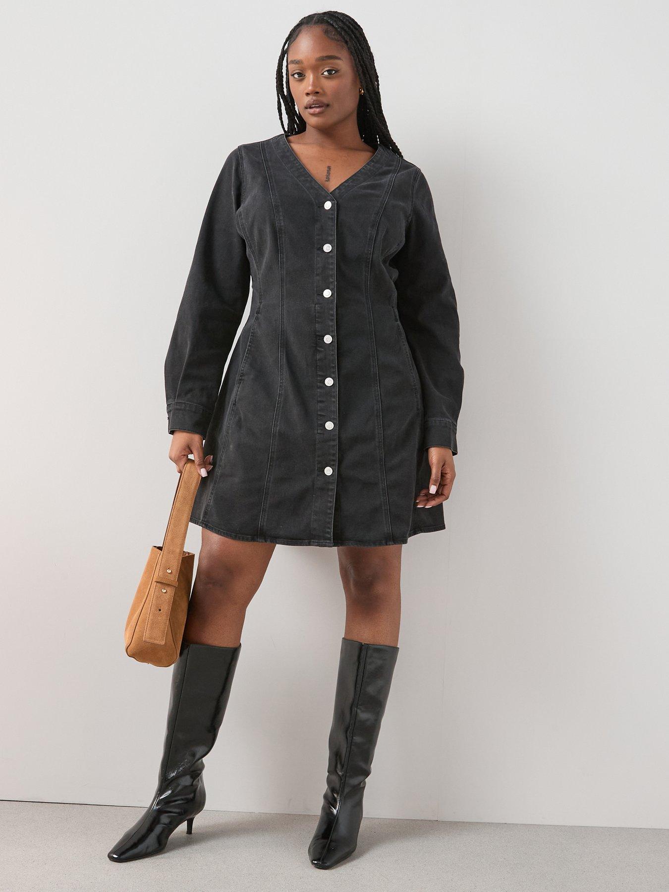The Very Collection Curve Fit And Flare Denim Mini Dress - Black