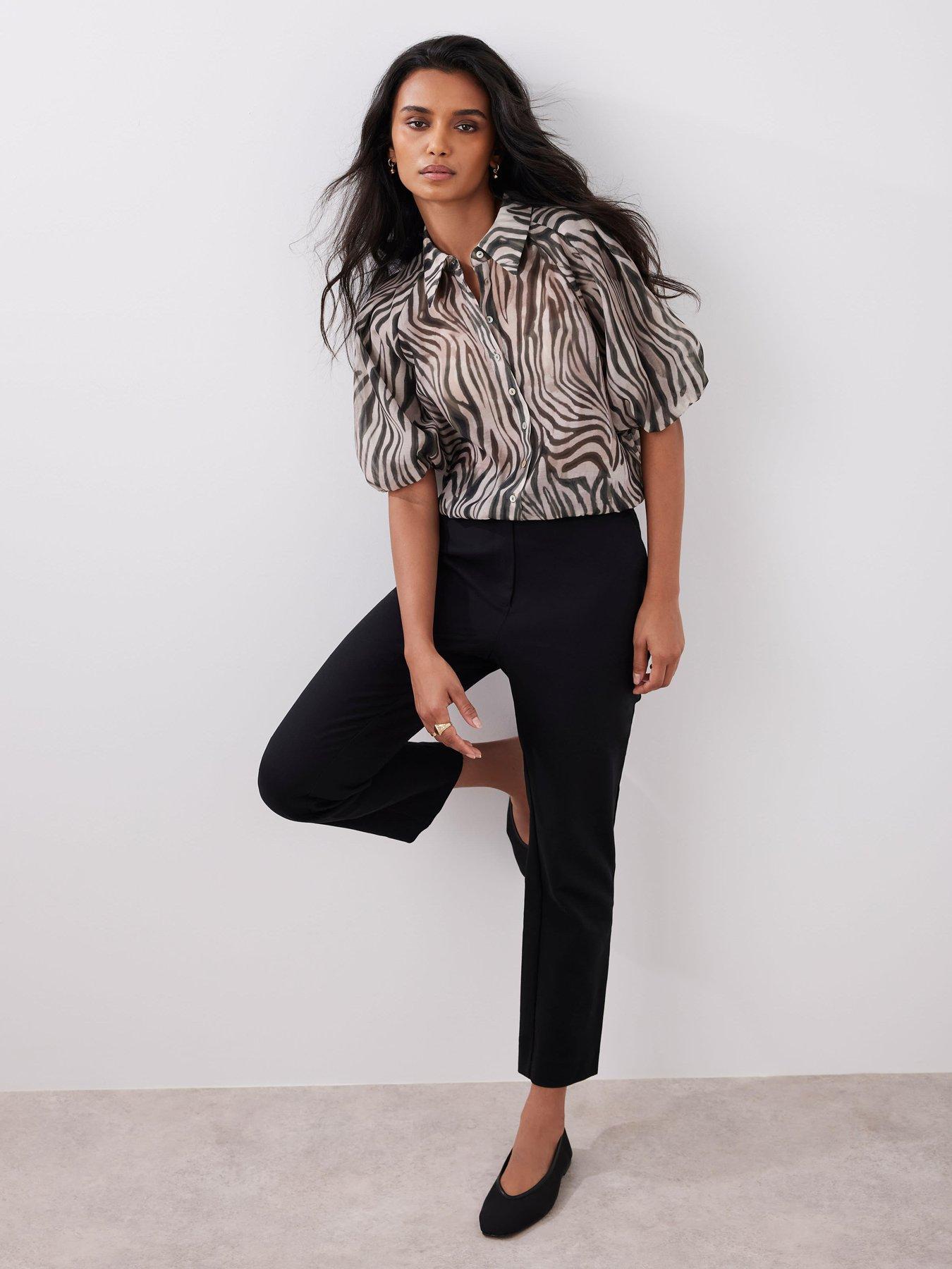 undefined Zebra Print Puff Sleeve Top - Green