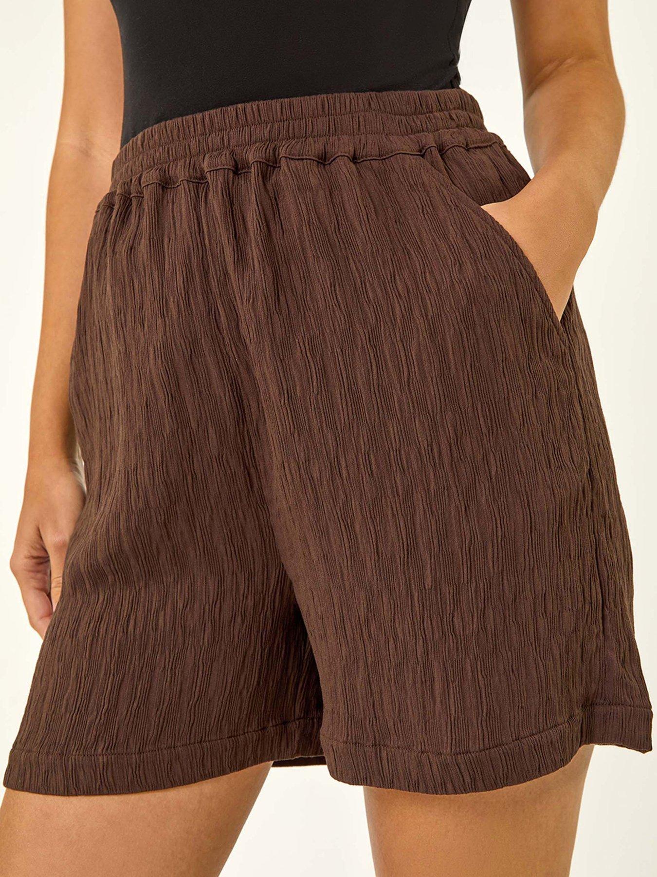 Image 5 of 5 of Roman Textured Elastic Waist Woven Shorts - Brown