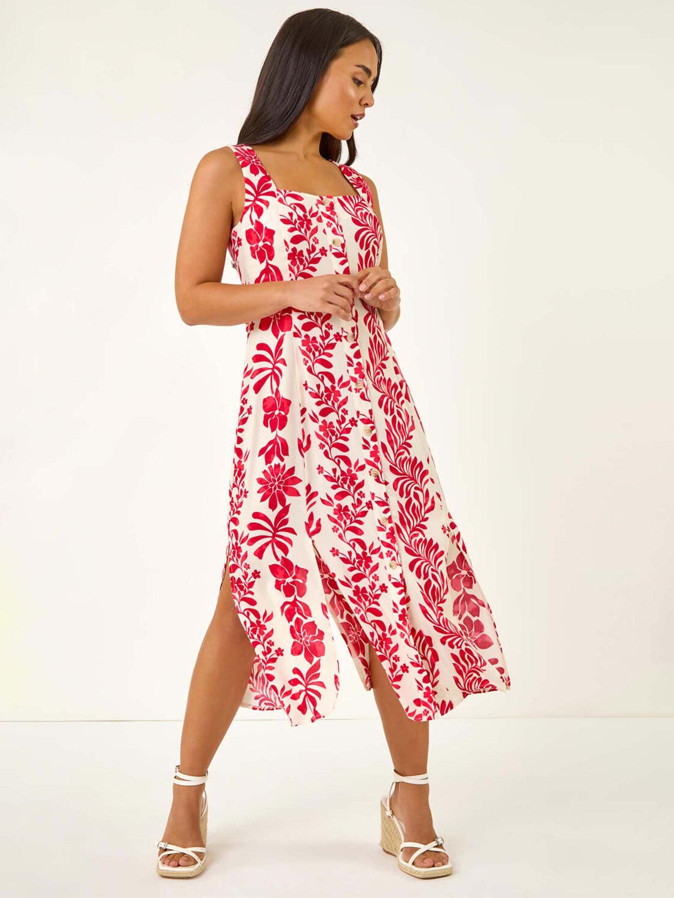 Roman Petite Button Front Midi Dress, Red, Size 18P, Women
