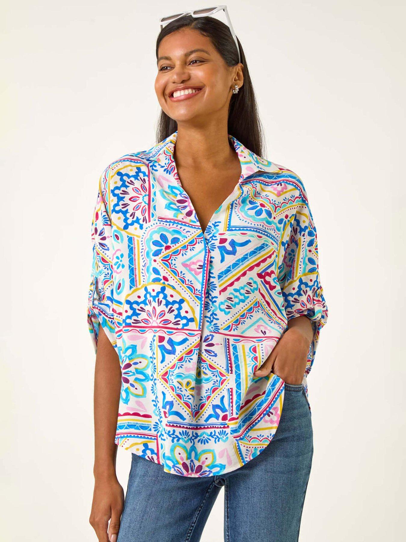 undefined Tile Print Collared Shirt - Blue