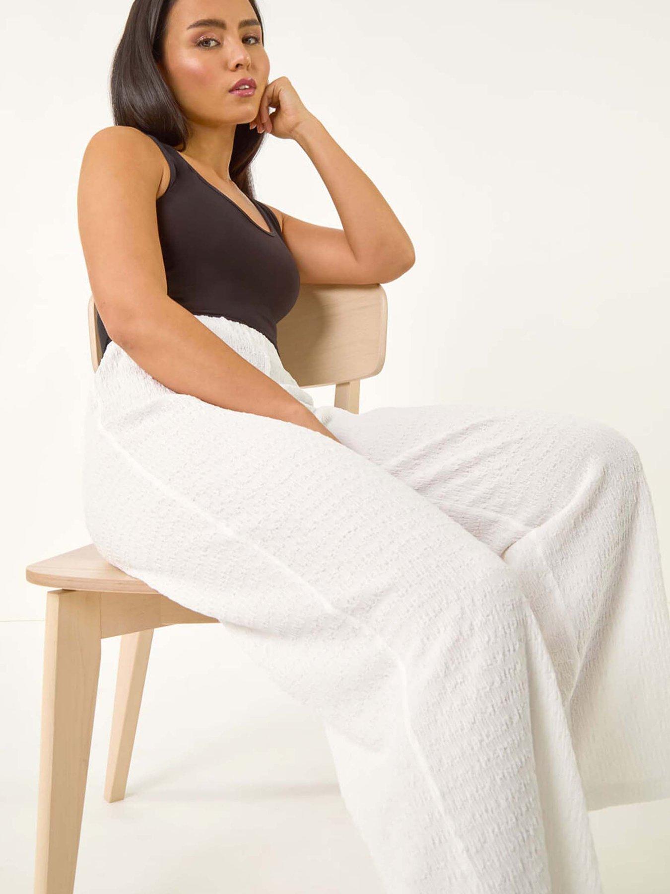 Image 4 of 5 of Roman Petite Textured Stretch Trouser - White
