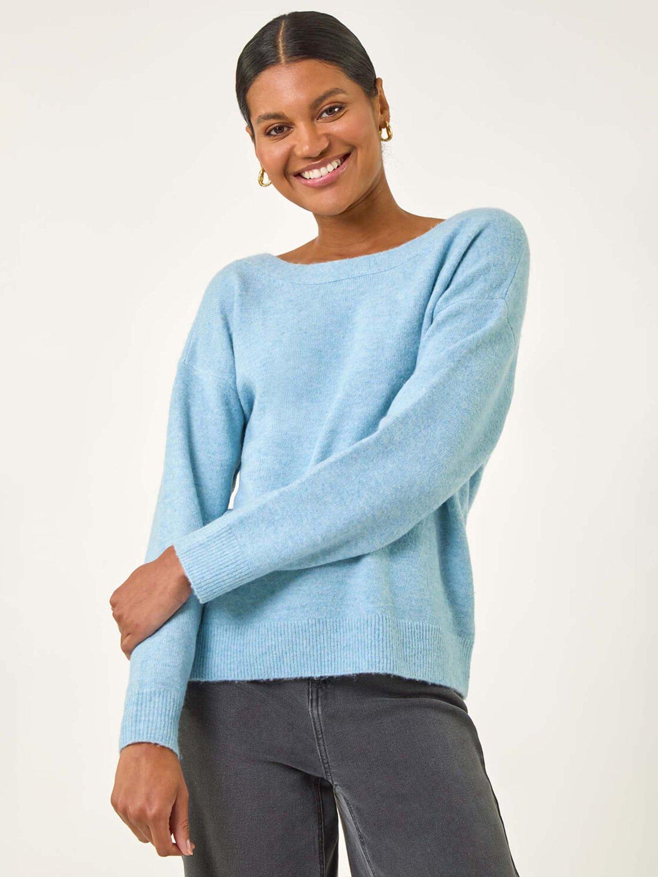 Roman Ribbon Bow Tie Back Jumper - Blue