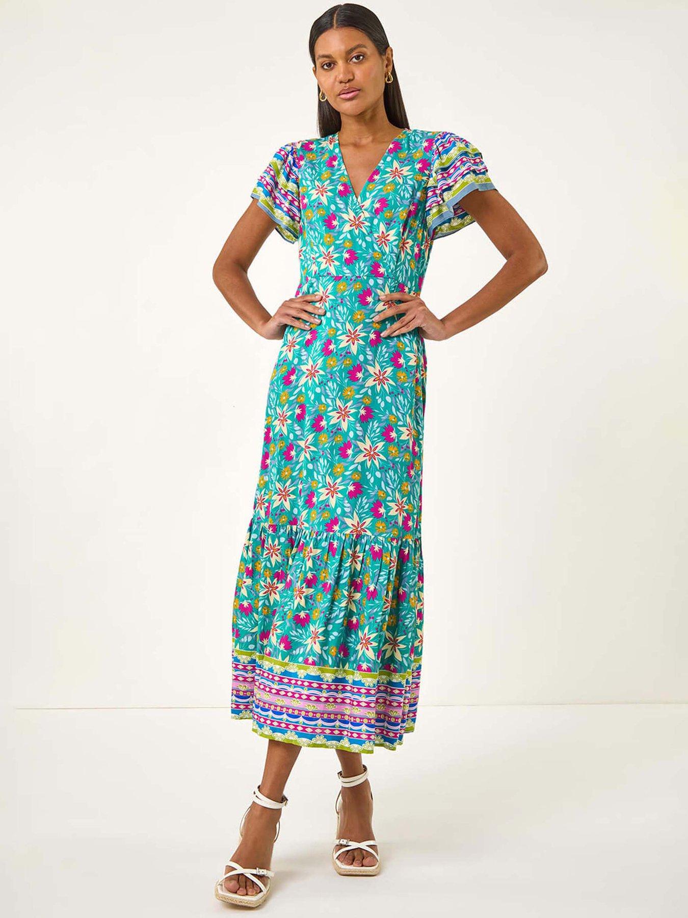 undefined Floral Border Print Maxi Dress - Blue