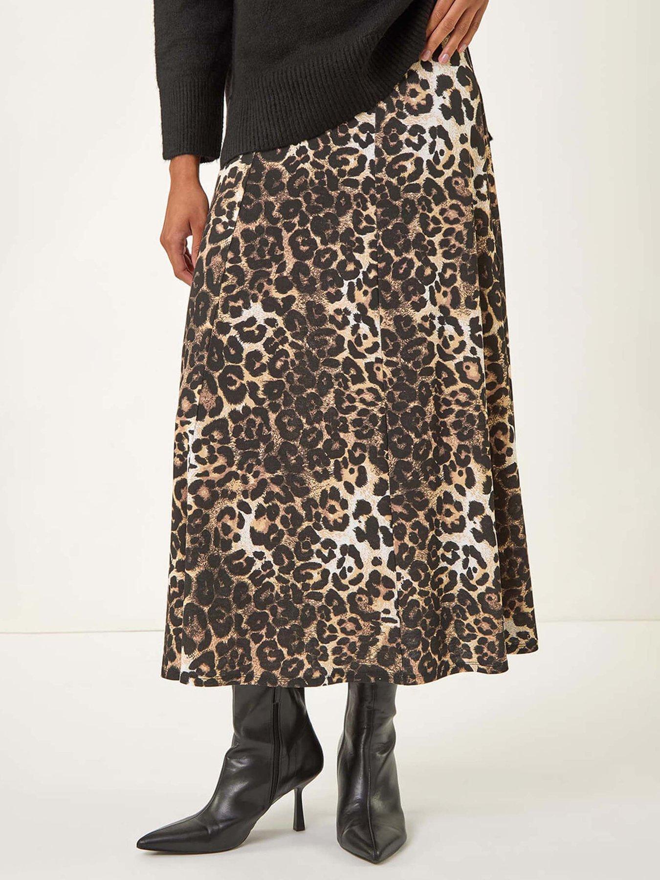 undefined Animal Print Midi Skirt - Black