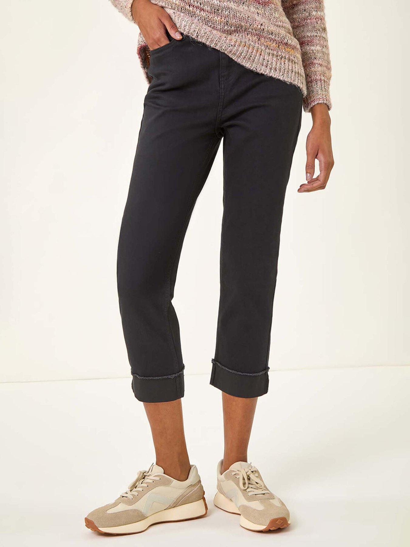 Roman Slim Leg Turn Up Stretch Jeans, Black, Size 18, Women