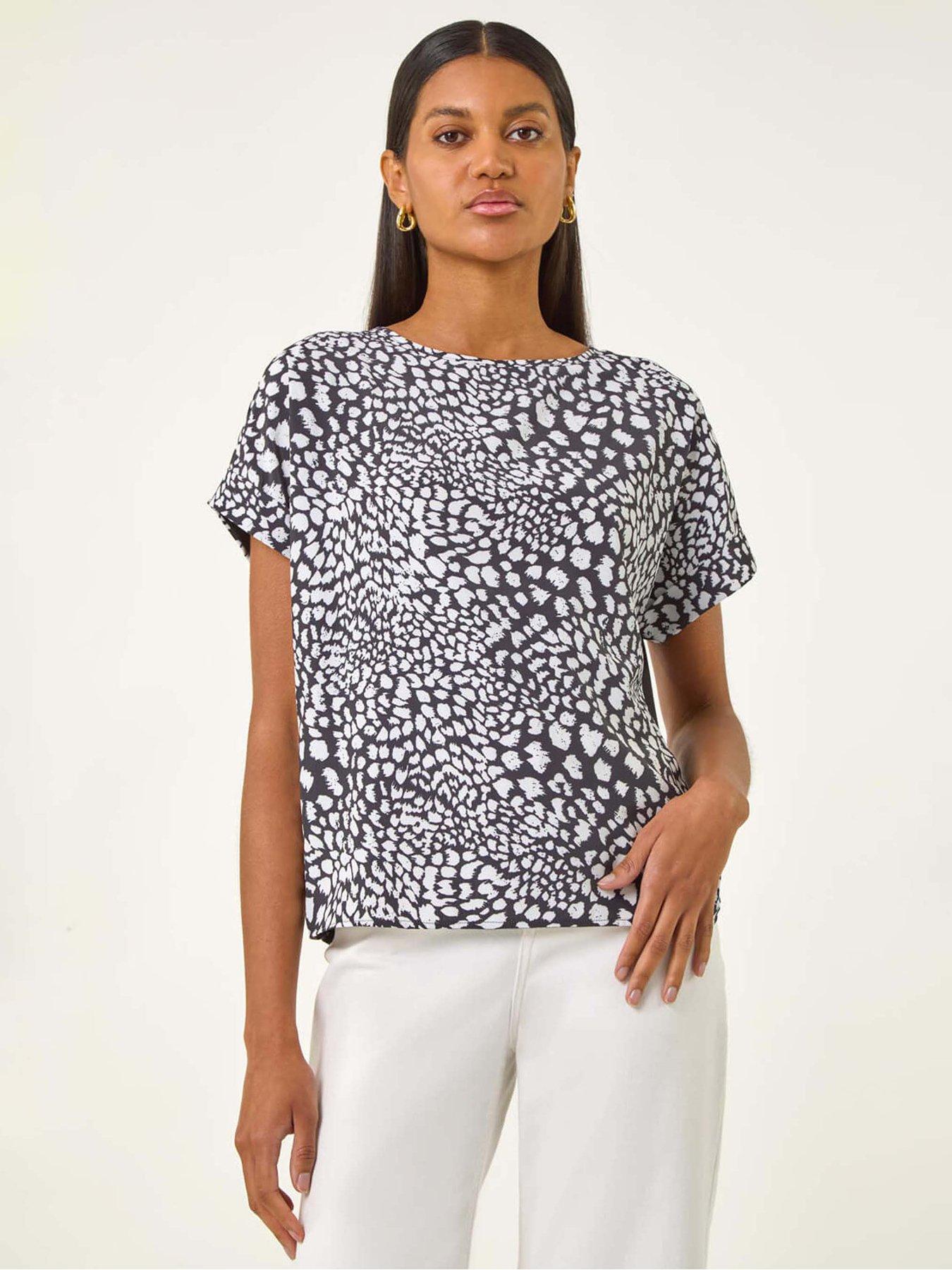 Roman Spot Print Jersey Back Top - Black
