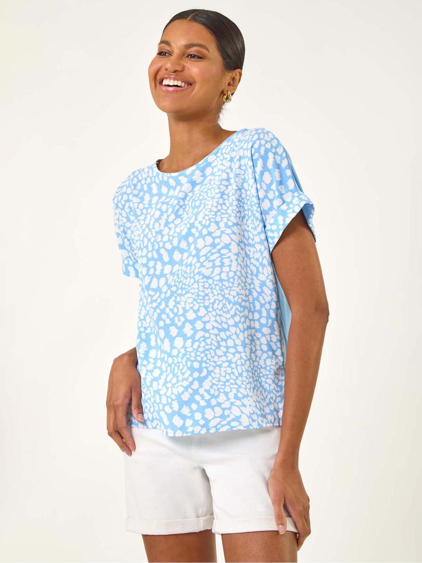 Roman Spot Print Jersey Back Top - Blue