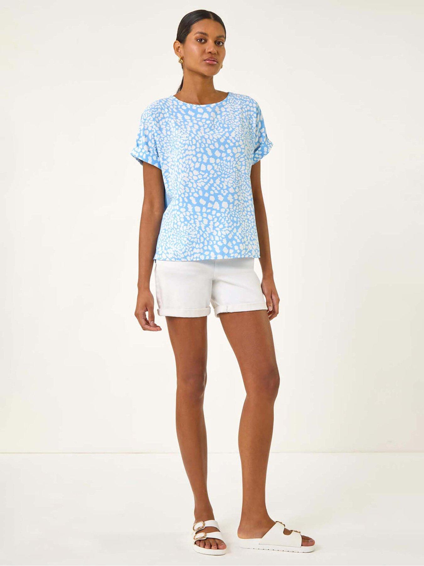 Image 3 of 5 of Roman Spot Print Jersey Back Top - Blue